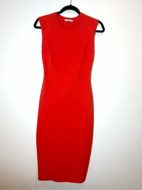 Zara Sleeveless Red Orange Sheath Bodycon Midi Dress Size Small